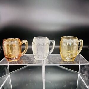(3) Vintage Hazel‎ Atlas Barrel Shot Glasses Orange Yellow Clear Barware